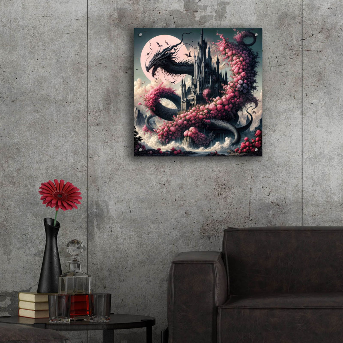 Castle And Dragon 1 by Rey Klimt - 24x24 acrylic wall art in a room