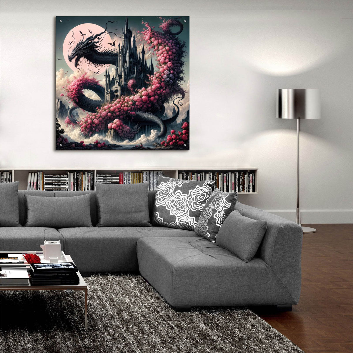 Castle And Dragon 1 by Rey Klimt - 36x36 acrylic wall art in a room