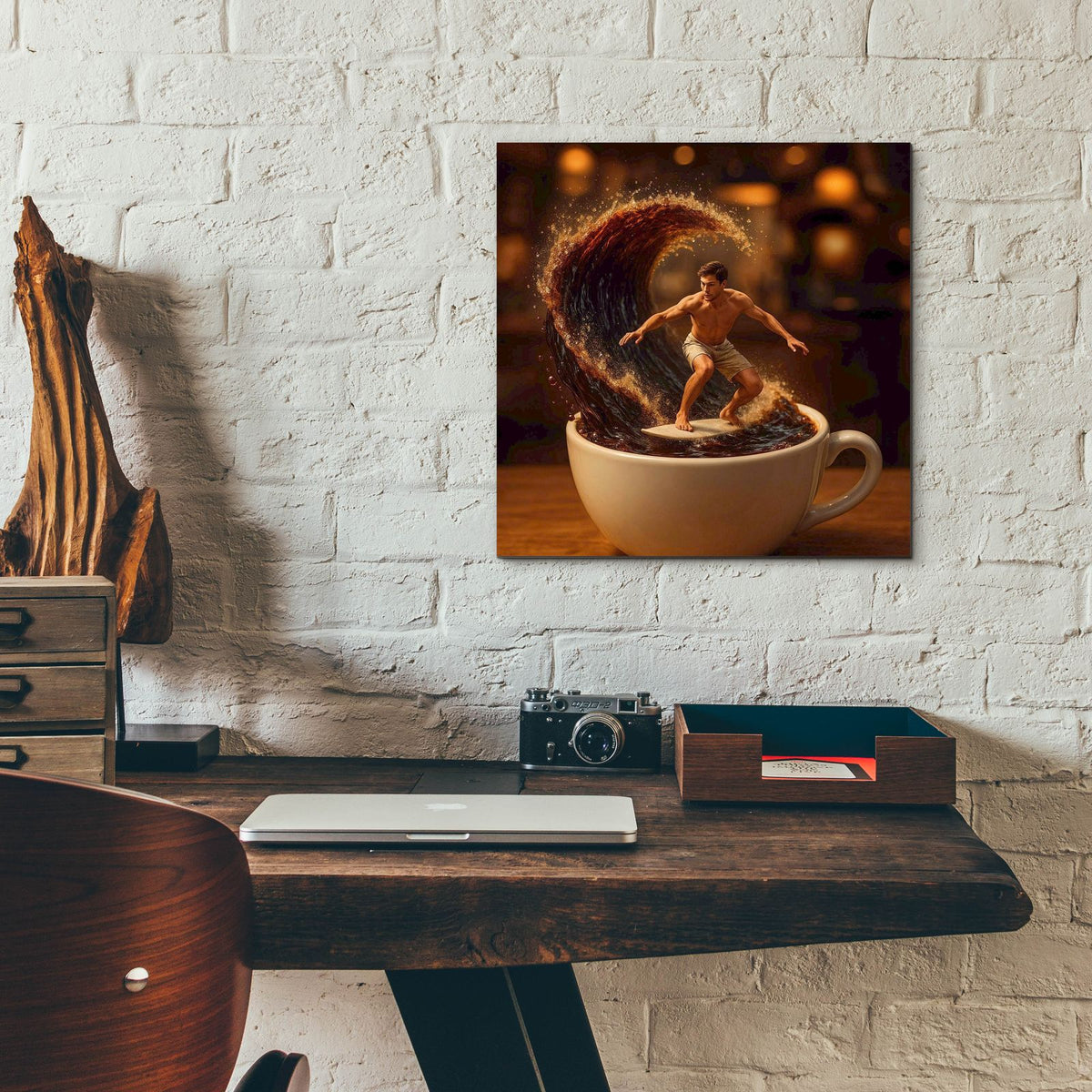 Coffee Cup Surfing by Rey Klimt - 12x12 acrylic wall art in a room