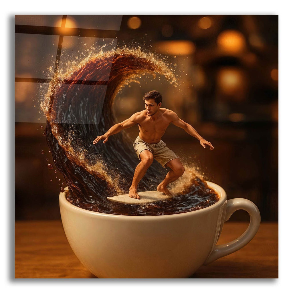 Coffee Cup Surfing by Rey Klimt acrylic glass wall art