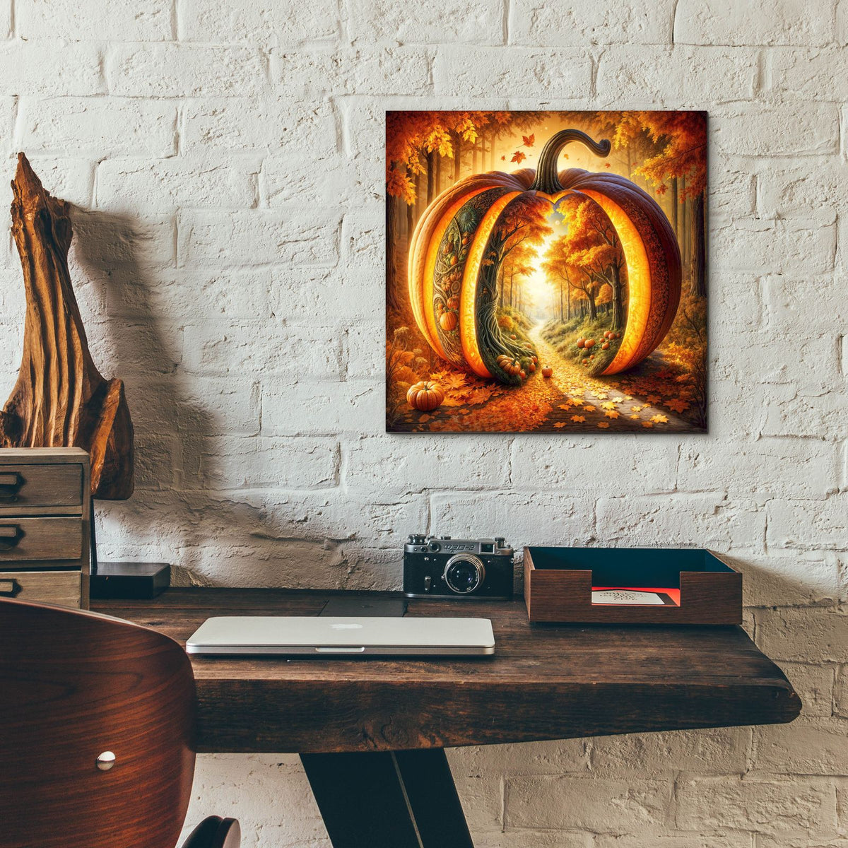 Fall Landscape Pumpkin 1 by Rey Klimt - 12x12 acrylic wall art in a room