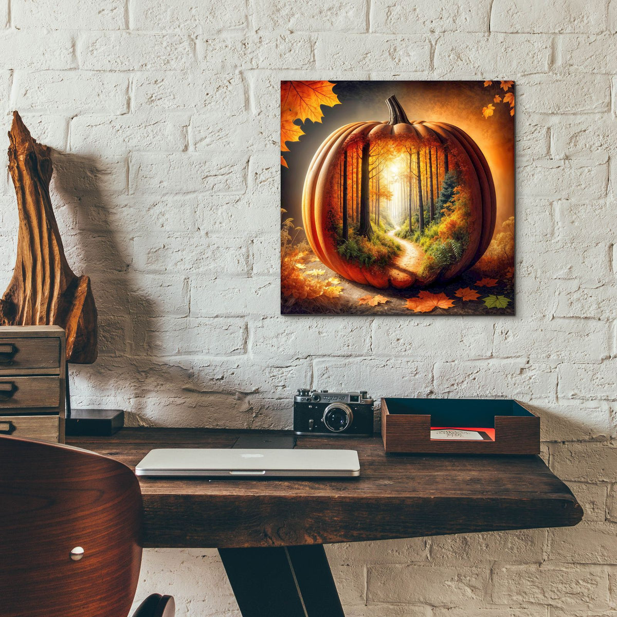 Fall Landscape Pumpkin 2 by Rey Klimt - 12x12 acrylic wall art in a room