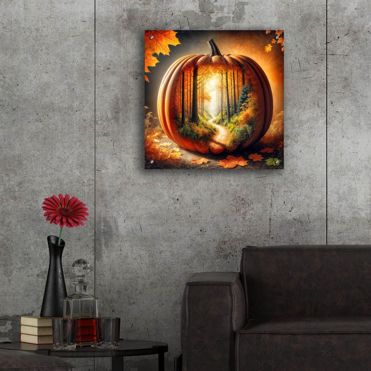 Fall Landscape Pumpkin 2 by Rey Klimt - 24x24 acrylic wall art in a room