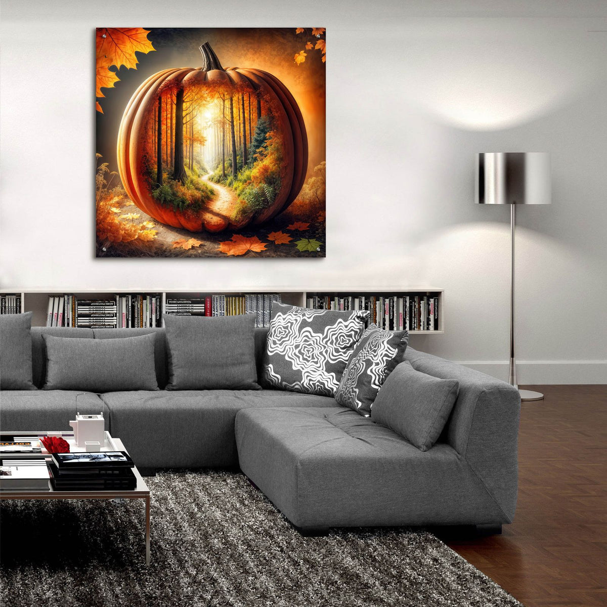 Fall Landscape Pumpkin 2 by Rey Klimt - 36x36 acrylic wall art in a room