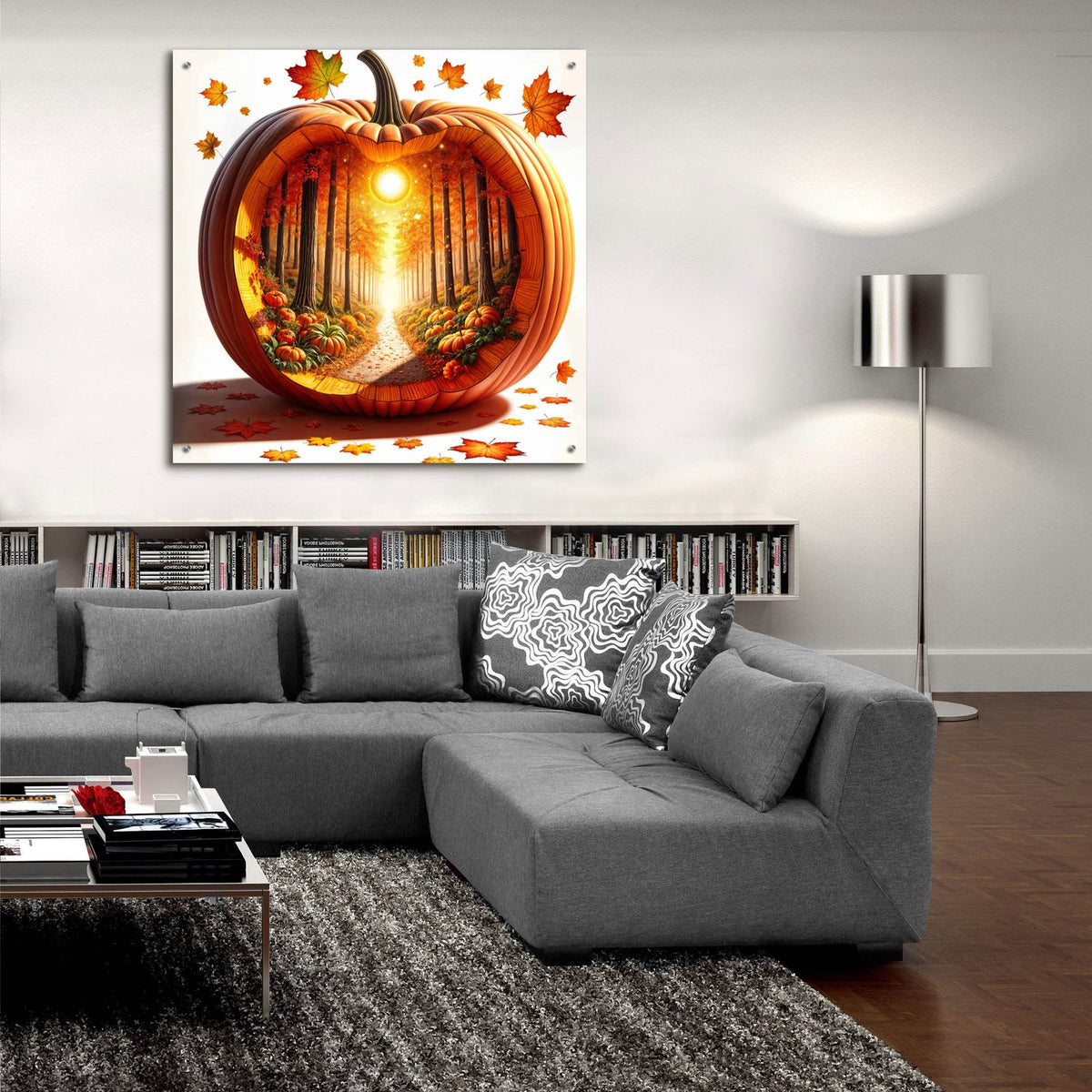 Fall Landscape Pumpkin 4 by Rey Klimt - 36x36 acrylic wall art in a room