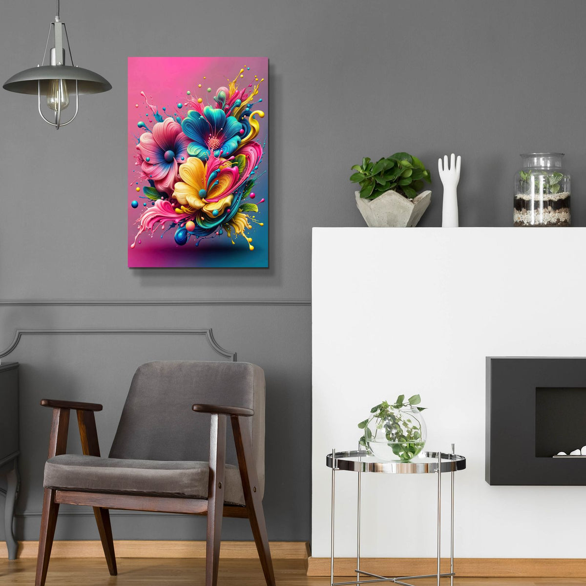 Flower Paint Splash 1 by Rey Klimt - 16x24 acrylic wall art in a room