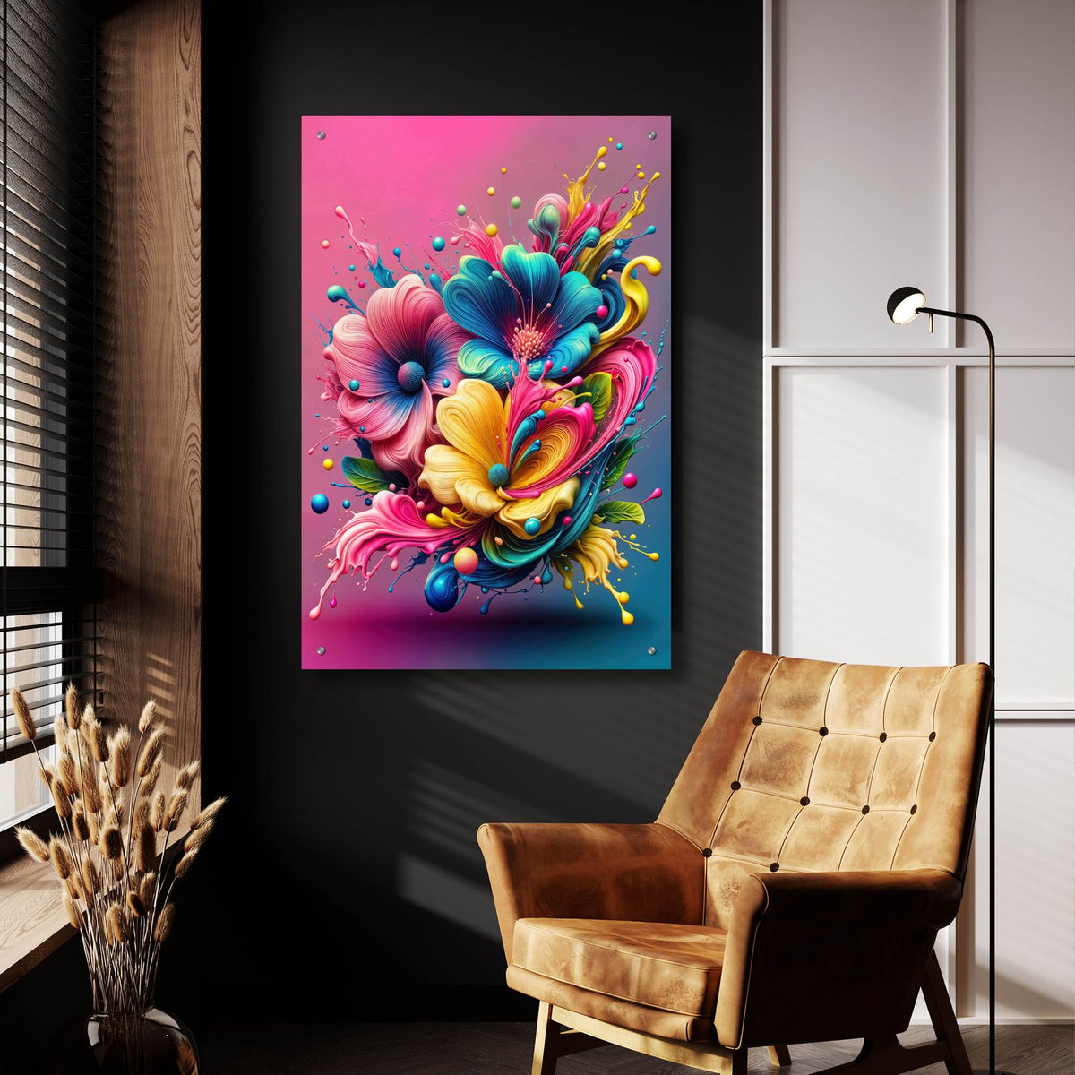 Flower Paint Splash 1 by Rey Klimt - 24x36 acrylic wall art in a room