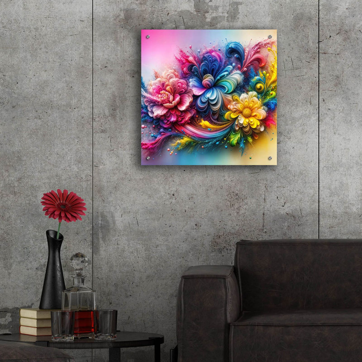 Flower Paint Splash 3 by Rey Klimt - 24x24 acrylic wall art in a room