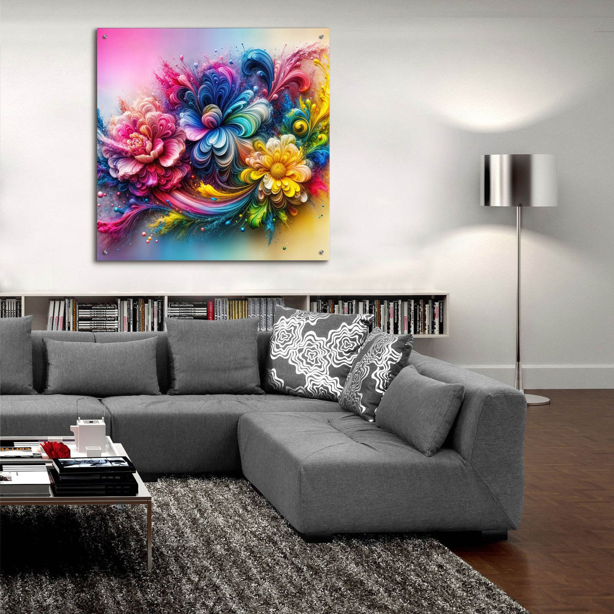 Flower Paint Splash 3 by Rey Klimt - 36x36 acrylic wall art in a room
