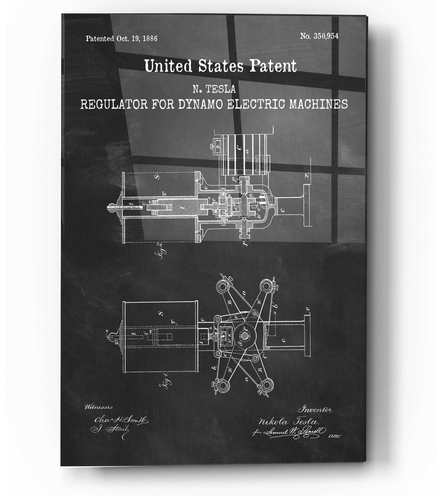 Epic Art 'Tesla's Regulator for Electric Machines Blueprint Patent Chalkboard,' Acrylic Glass Wall Art,12x16