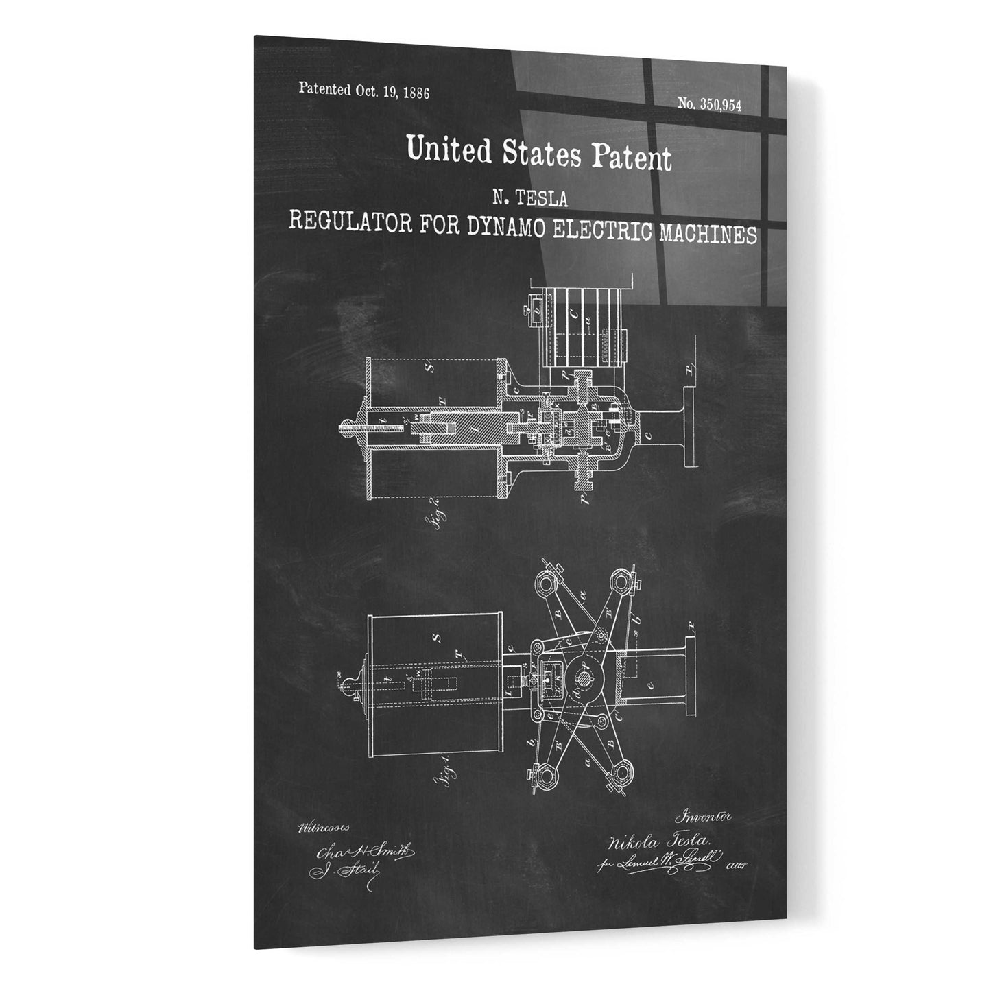 Epic Art 'Tesla's Regulator for Electric Machines Blueprint Patent Chalkboard,' Acrylic Glass Wall Art,16x24