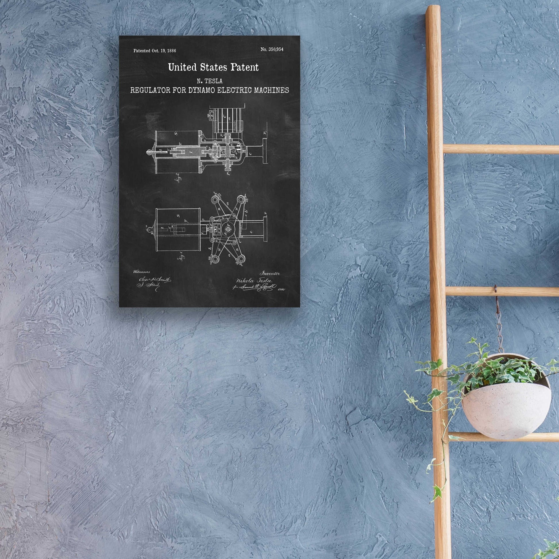 Epic Art 'Tesla's Regulator for Electric Machines Blueprint Patent Chalkboard,' Acrylic Glass Wall Art,16x24