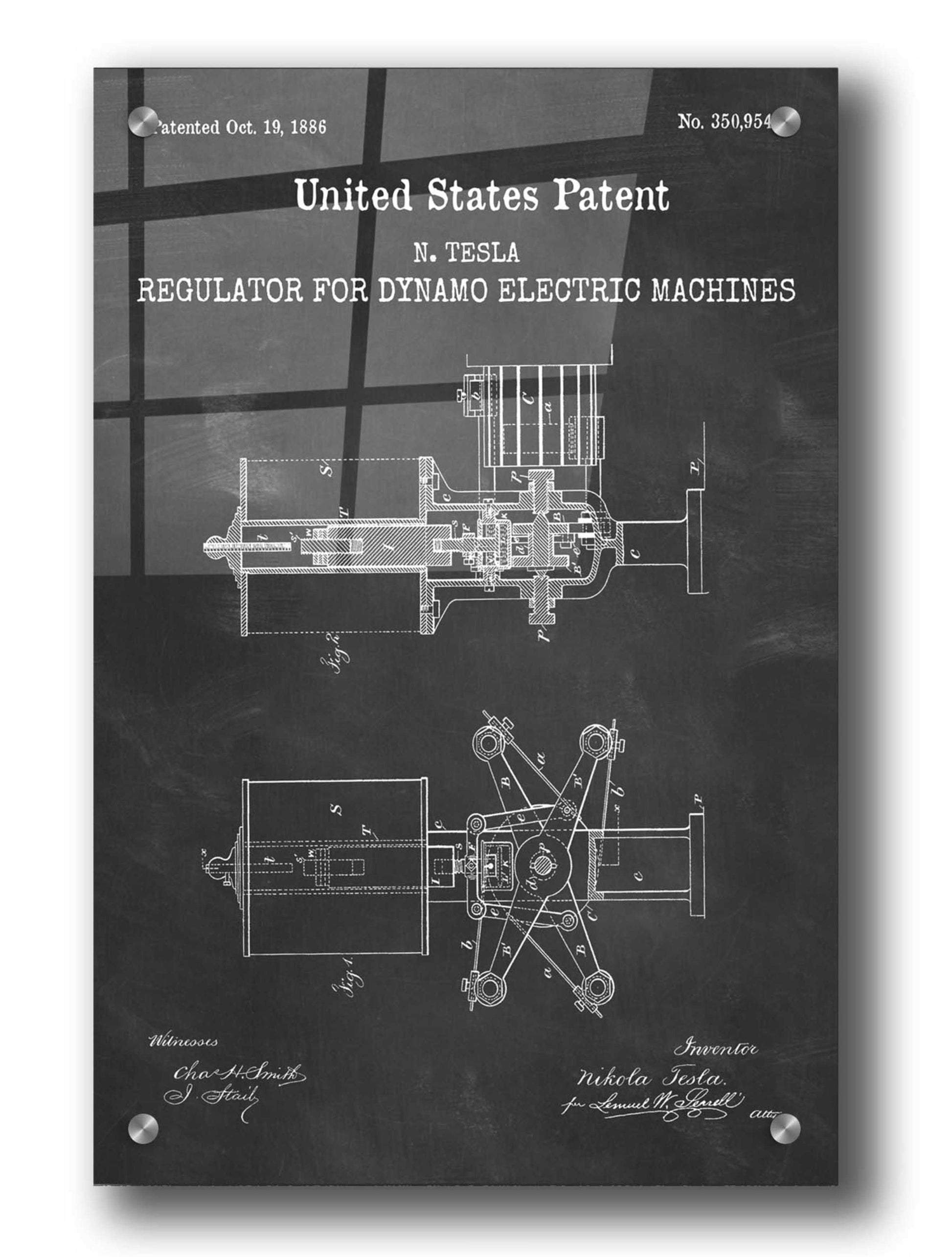 Epic Art 'Tesla's Regulator for Electric Machines Blueprint Patent Chalkboard,' Acrylic Glass Wall Art,24x36