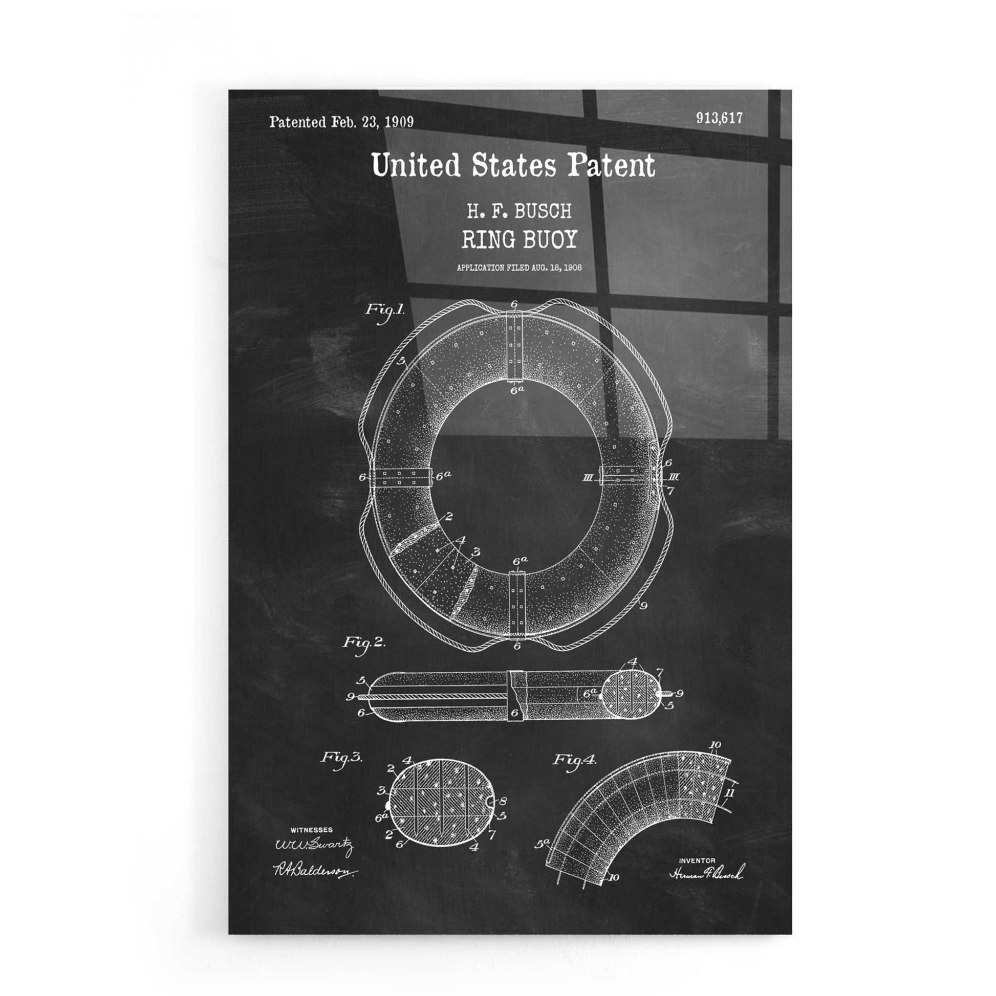 Epic Art 'Ring Buoy Blueprint Patent Chalkboard,' Acrylic Glass Wall Art,16x24