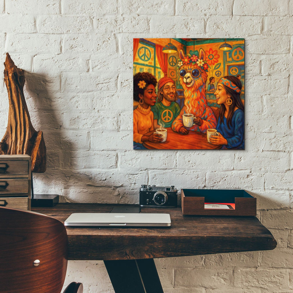Love, Peace, Lamma by Rey Klimt - 12x12 acrylic wall art in a room