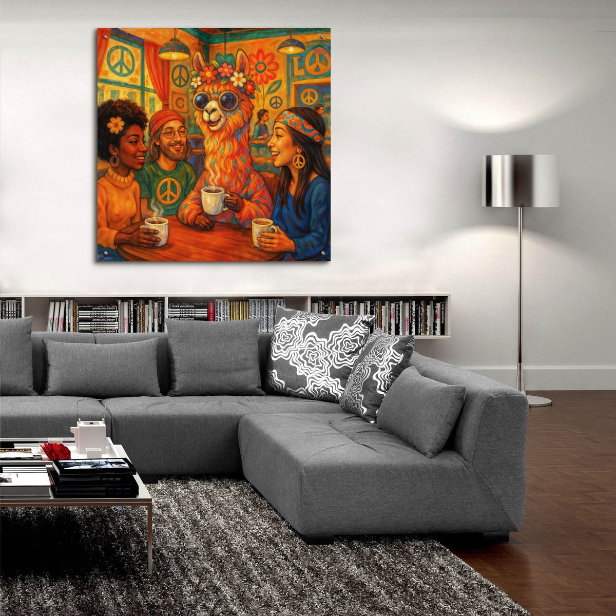 Love, Peace, Lamma by Rey Klimt - 36x36 acrylic wall art in a room