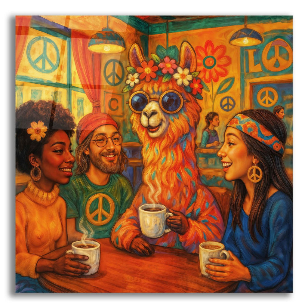 Love, Peace, Lamma by Rey Klimt acrylic glass wall art