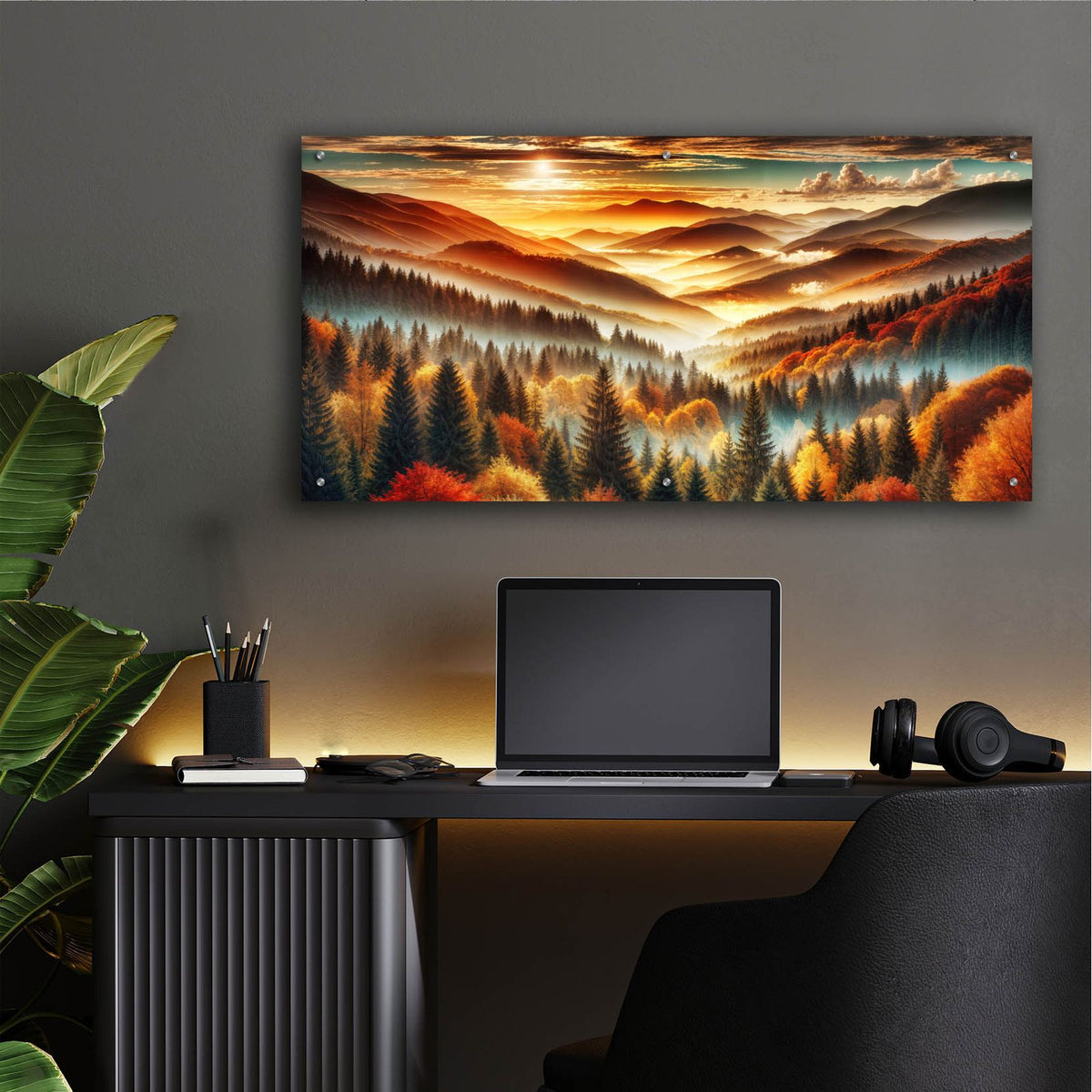 Mountains Fall Landscape 2 by Rey Klimt - 48x24 acrylic wall art in a room