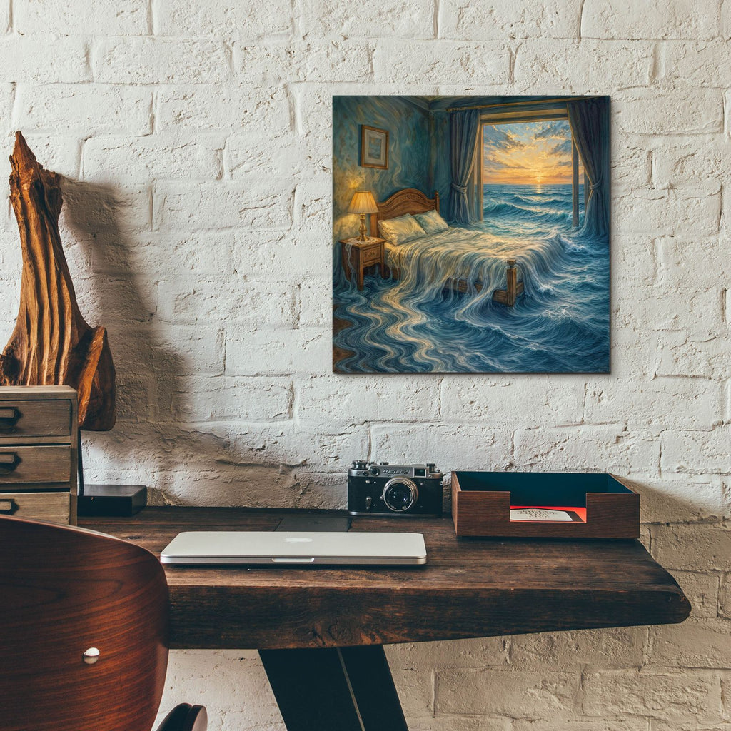 Oceanside Bedroom by Rey Klimt - 12x12 acrylic wall art in a room