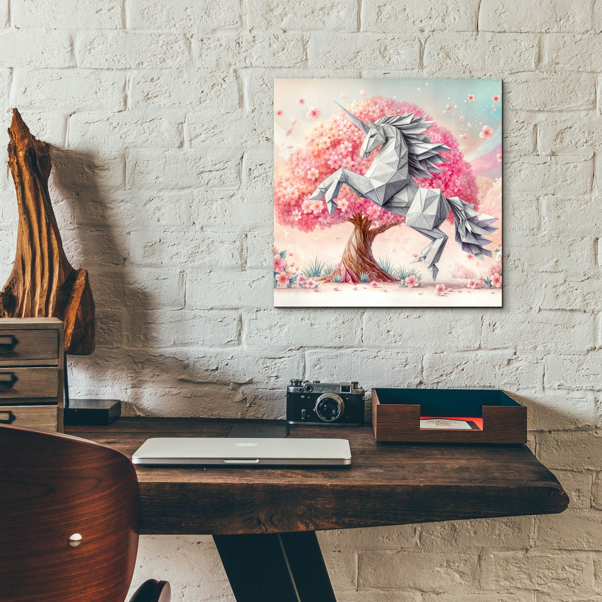 Origami Unicorn by Rey Klimt - 12x12 acrylic wall art in a room