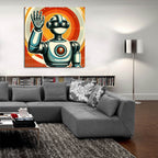 Retro Robot Hello by Rey Klimt - 36x36 acrylic wall art in a room