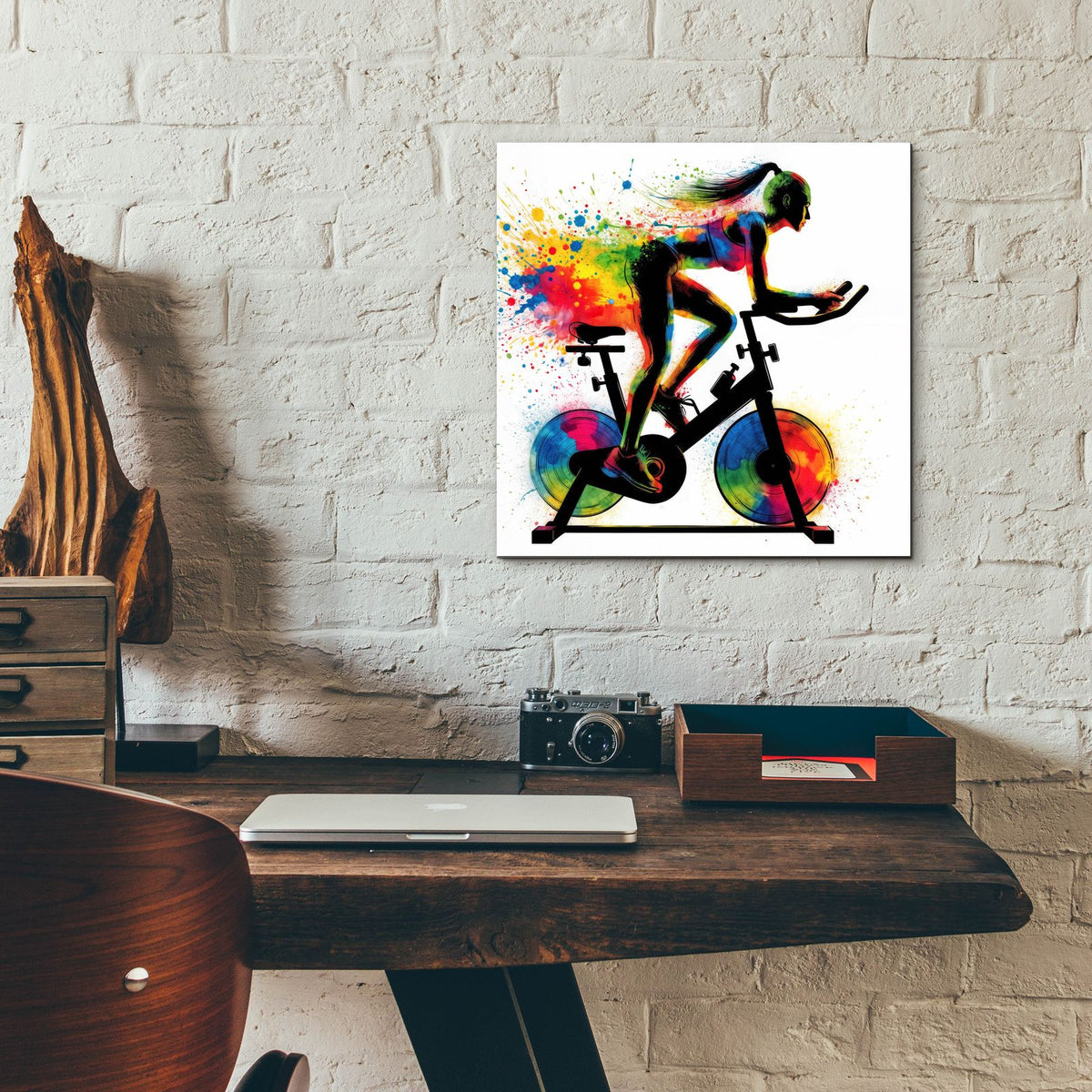 Ride Bike Threadmill Watercolor by Rey Klimt - 12x12 acrylic wall art in a room
