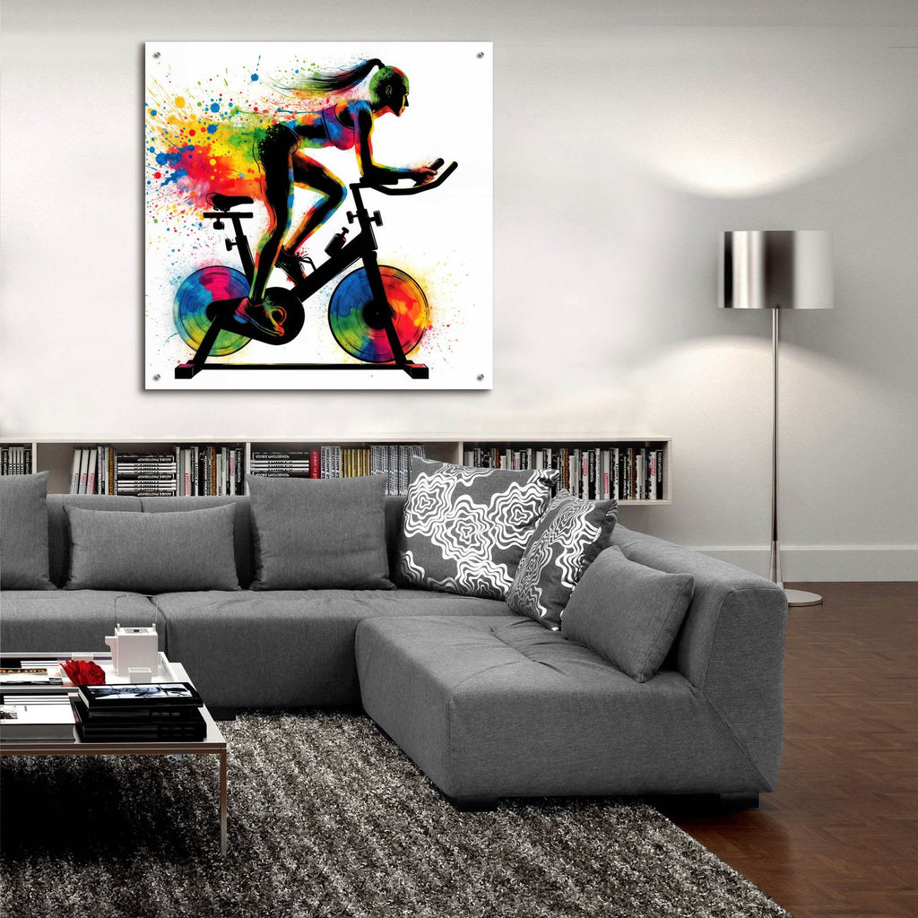 Ride Bike Threadmill Watercolor by Rey Klimt - 36x36 acrylic wall art in a room
