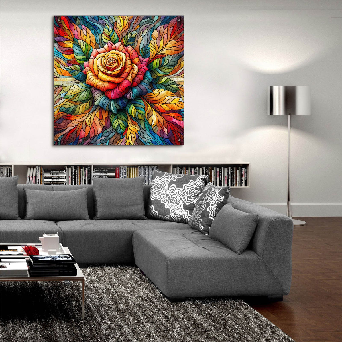 Stained Glass Flower 2 by Rey Klimt - 36x36 acrylic wall art in a room