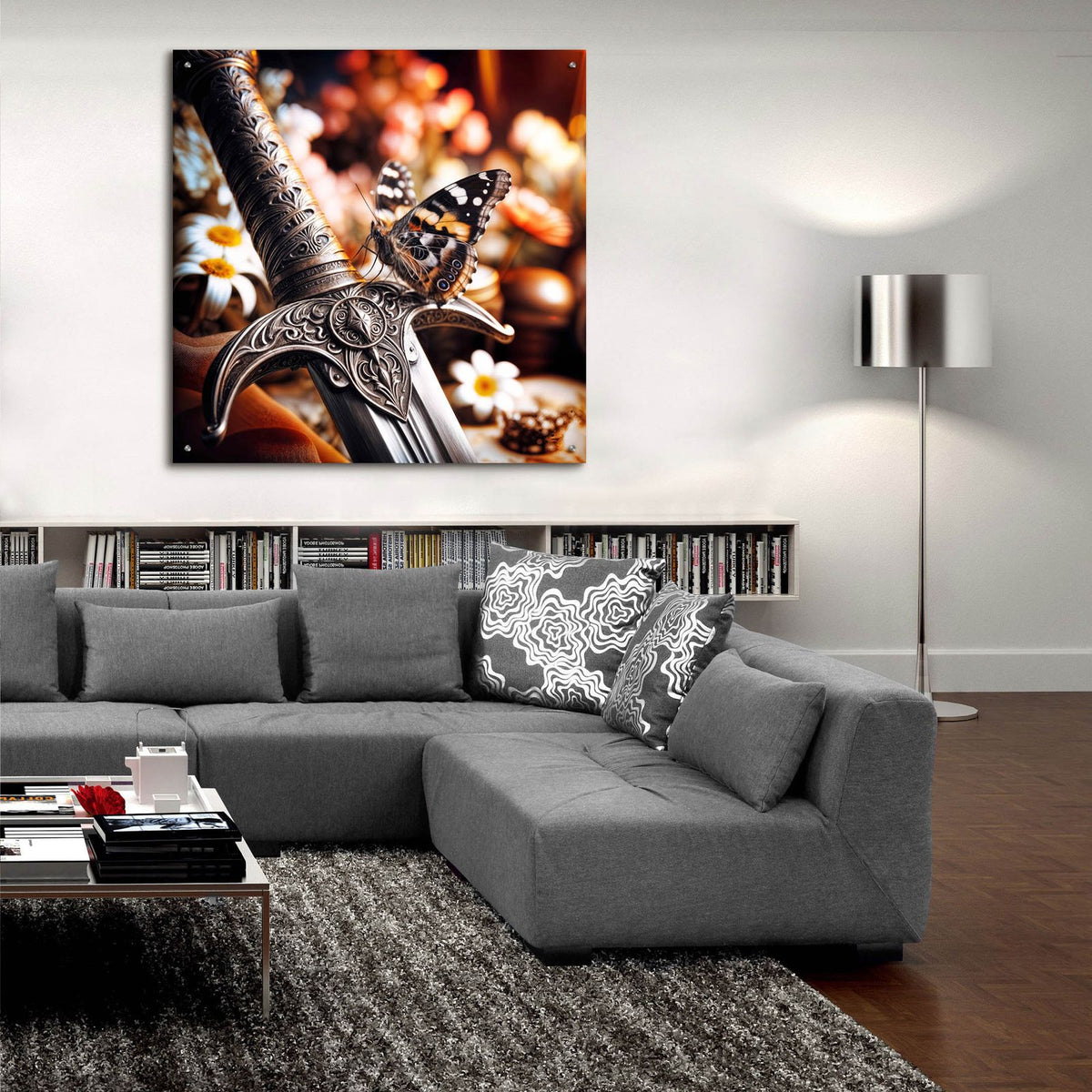Sword And Butterfly 3 by Rey Klimt - 36x36 acrylic wall art in a room