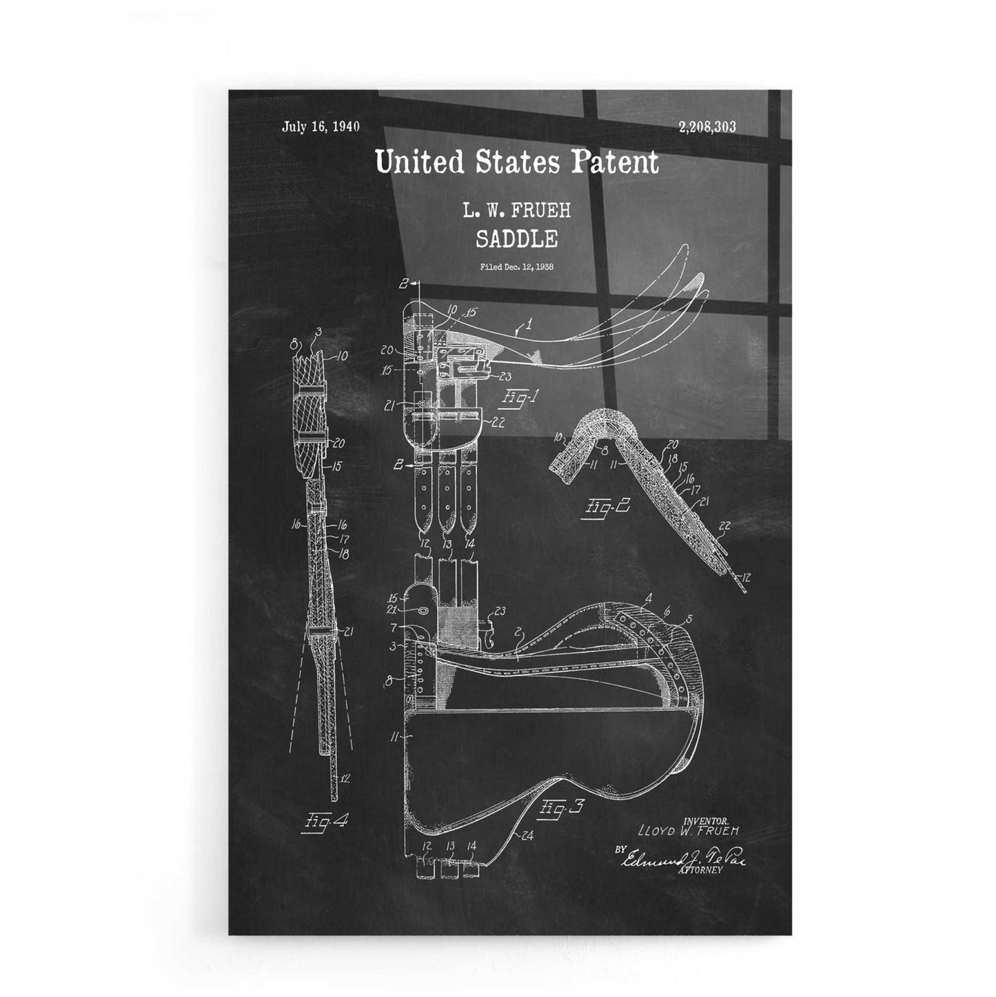 Epic Art 'Saddle Blueprint Patent Chalkboard,' Acrylic Glass Wall Art,16x24