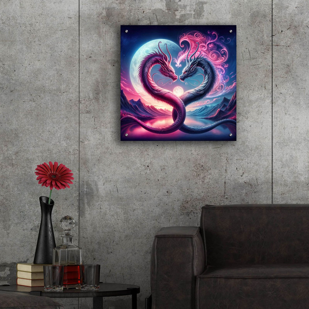 Two Dragons 1 by Rey Klimt - 24x24 acrylic wall art in a room