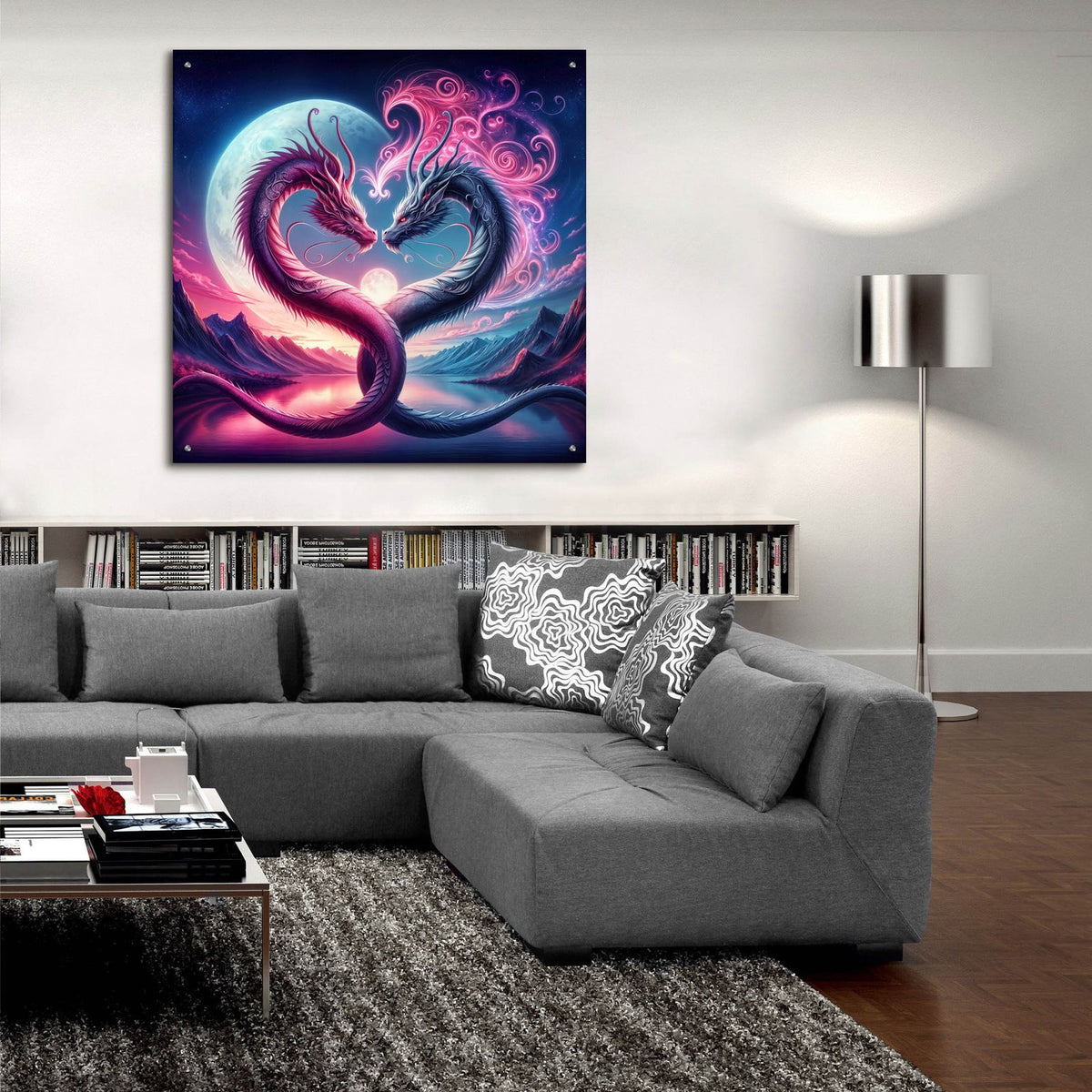 Two Dragons 1 by Rey Klimt - 36x36 acrylic wall art in a room