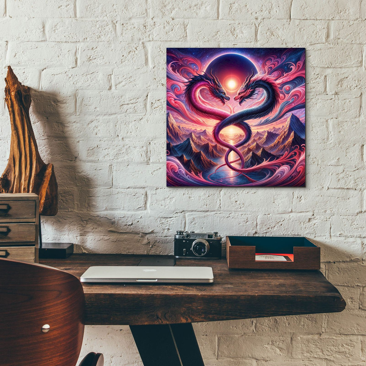 Two Dragons 2 by Rey Klimt - 12x12 acrylic wall art in a room