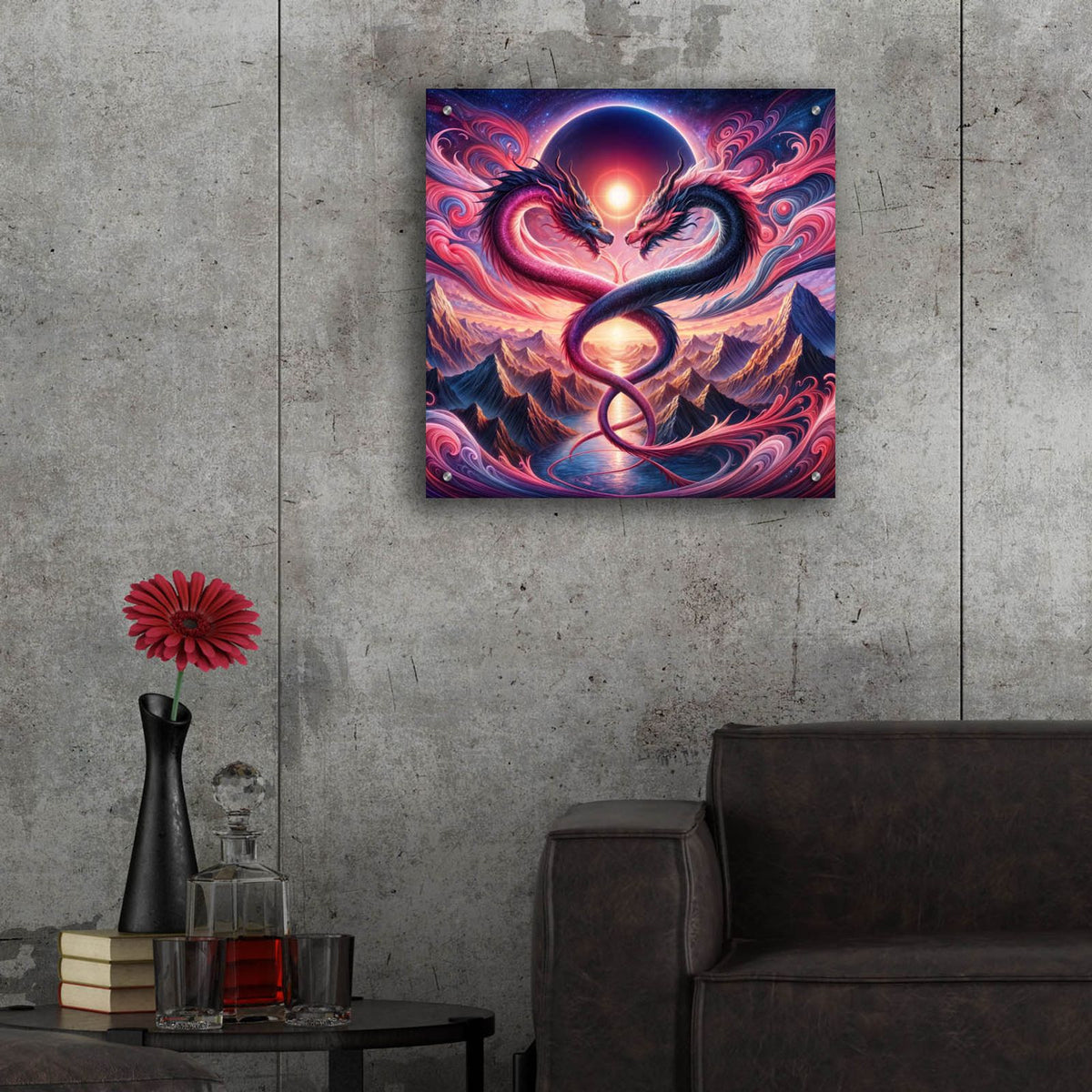 Two Dragons 2 by Rey Klimt - 24x24 acrylic wall art in a room