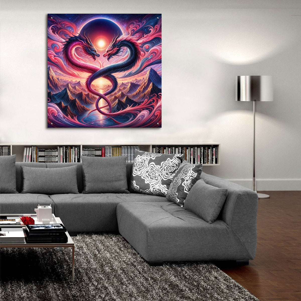 Two Dragons 2 by Rey Klimt - 36x36 acrylic wall art in a room