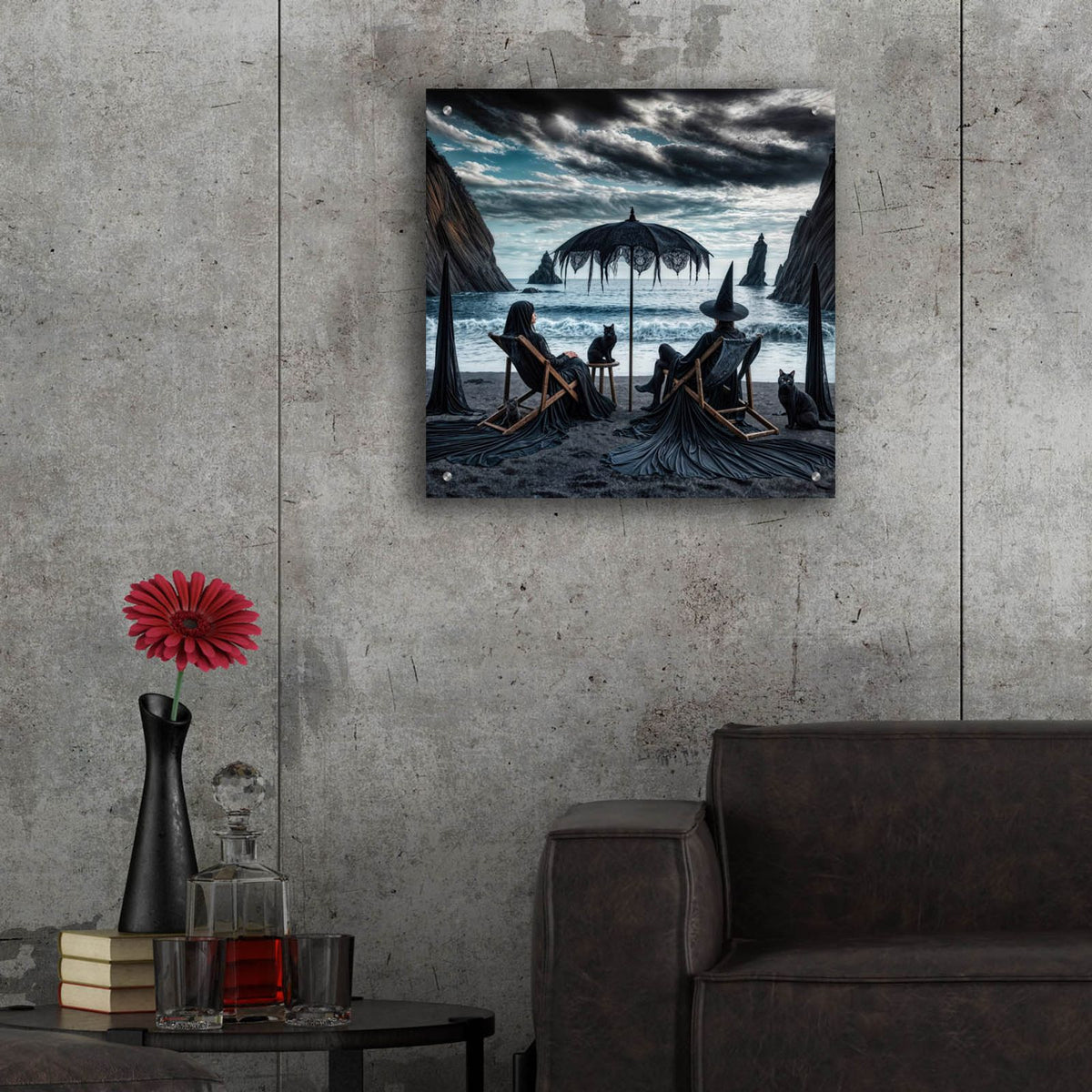 Two Witches At A Beach by Rey Klimt - 24x24 acrylic wall art in a room