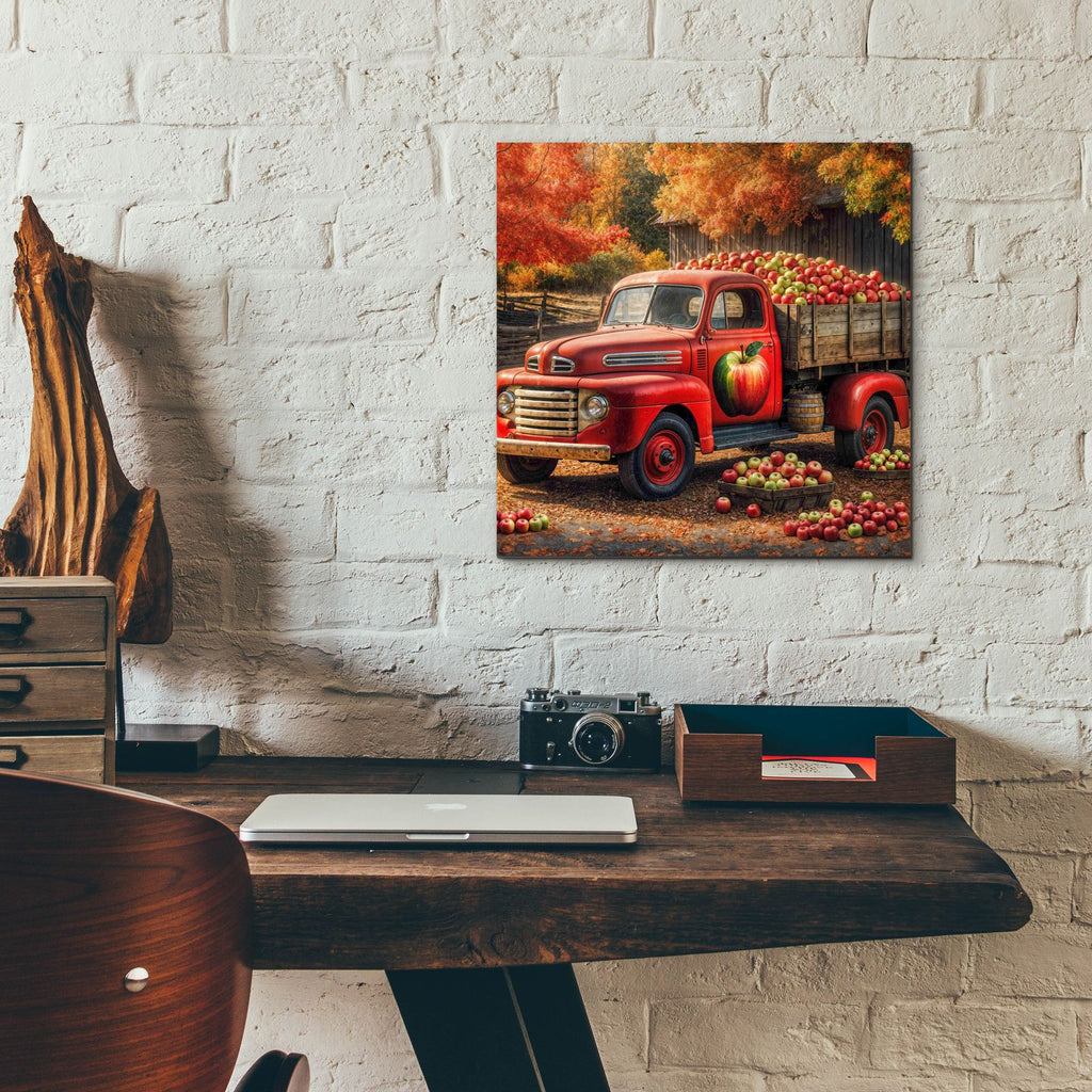 Vintage Red Truck At Orchard 1 by Rey Klimt - 12x12 acrylic wall art in a room