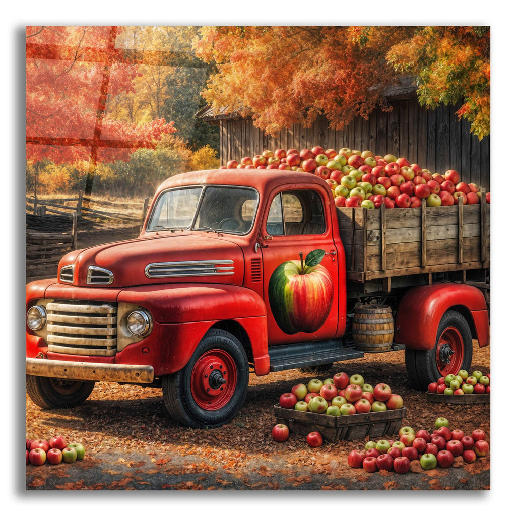 Vintage Red Truck At Orchard 1 by Rey Klimt acrylic glass wall art
