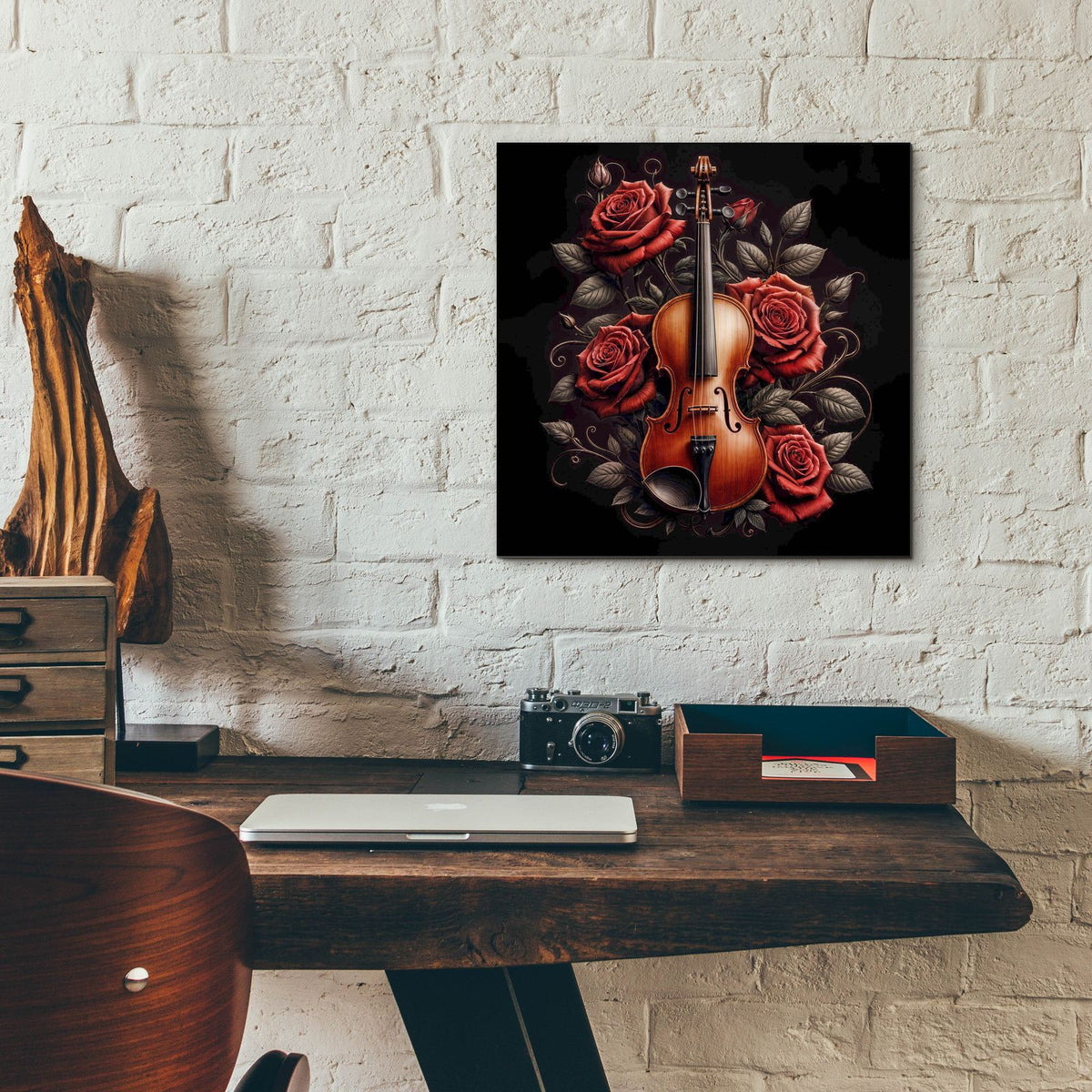 Violin And Roses by Rey Klimt - 12x12 acrylic wall art in a room