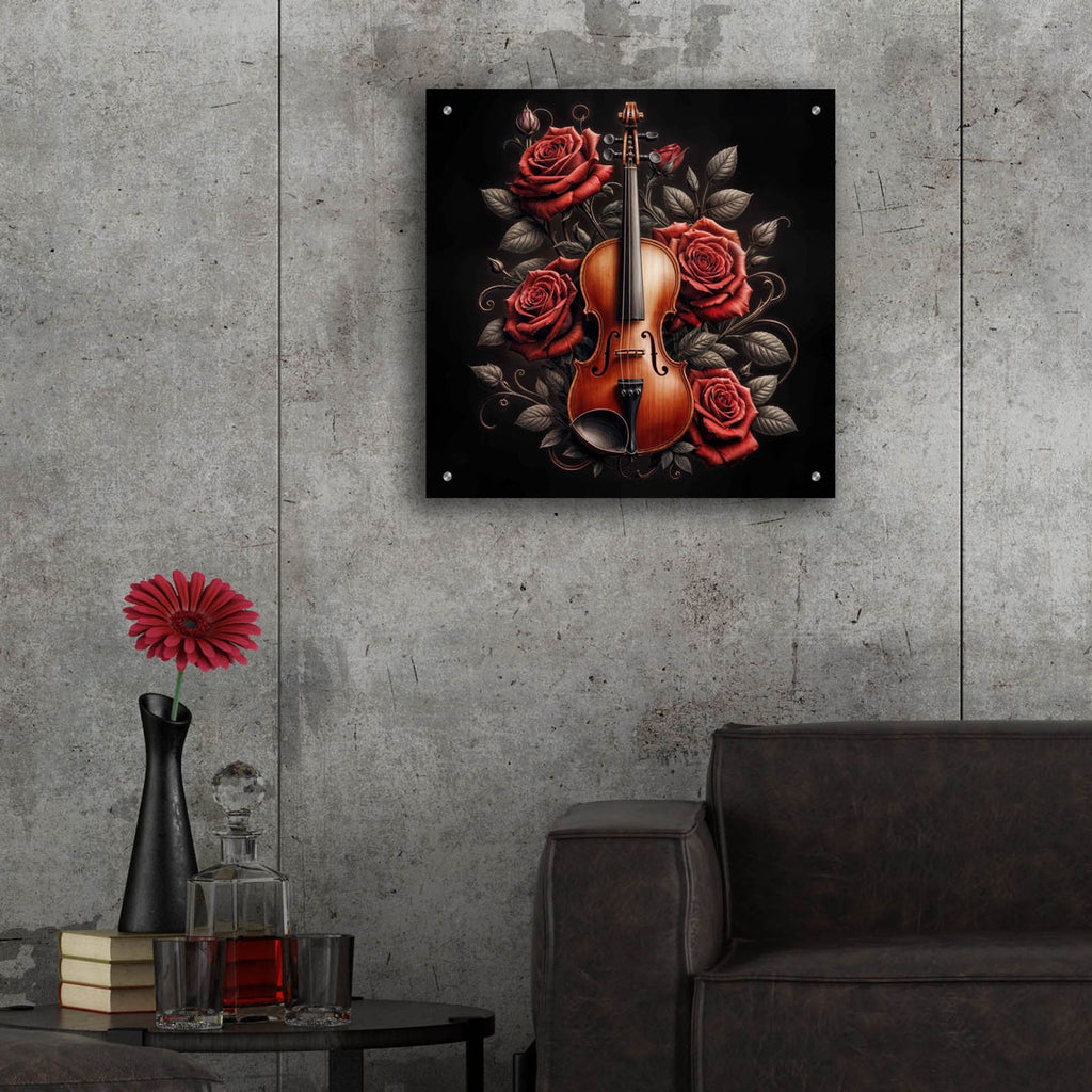 Violin And Roses by Rey Klimt - 24x24 acrylic wall art in a room