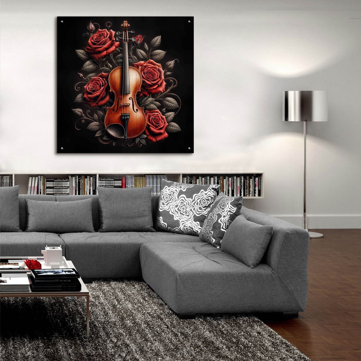 Violin And Roses by Rey Klimt - 36x36 acrylic wall art in a room