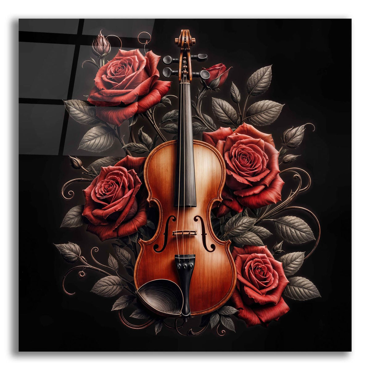 Violin And Roses by Rey Klimt acrylic glass wall art