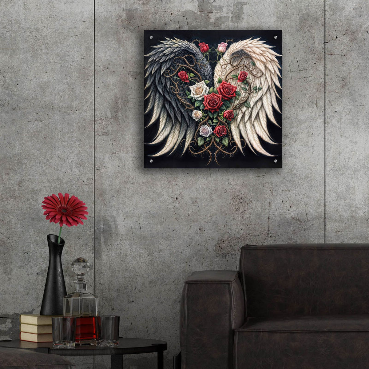 Wings And Roses Black by Rey Klimt - 24x24 acrylic wall art in a room