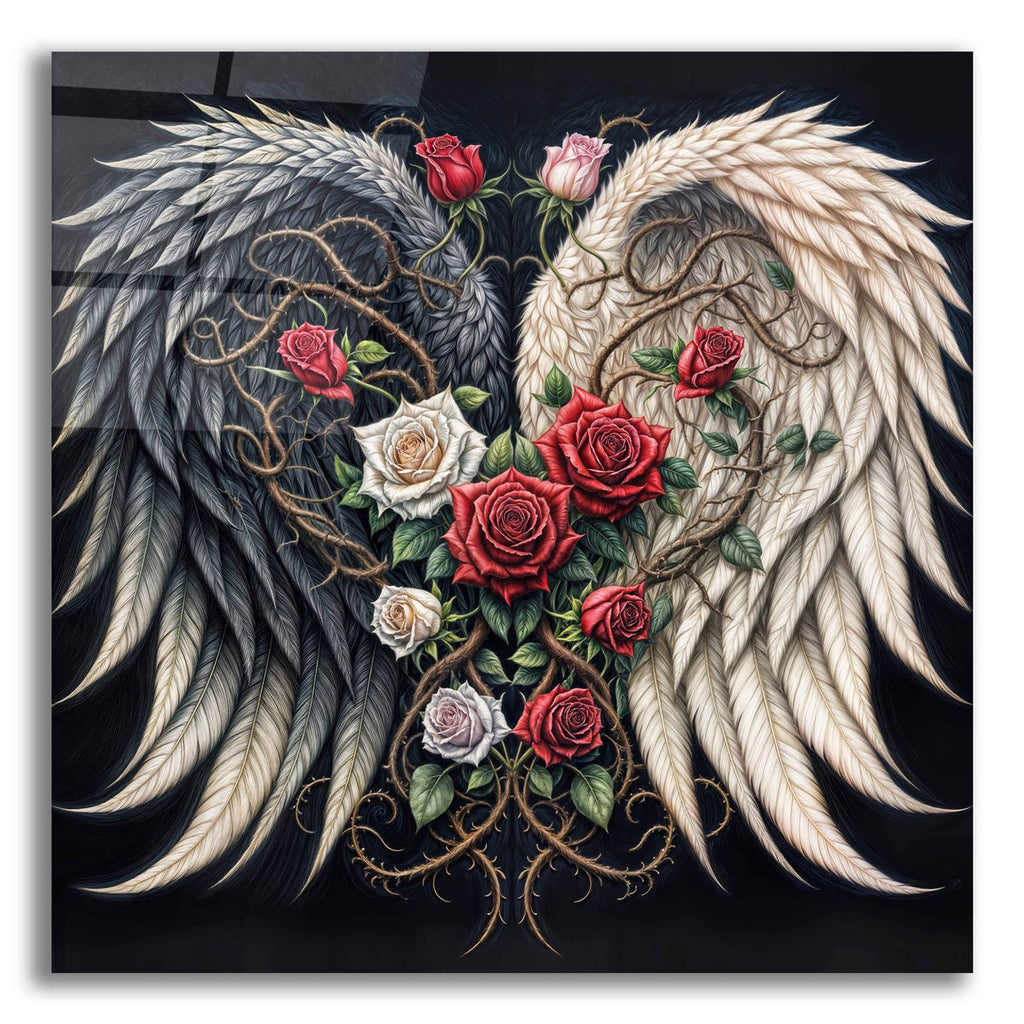 Wings And Roses Black by Rey Klimt acrylic glass wall art