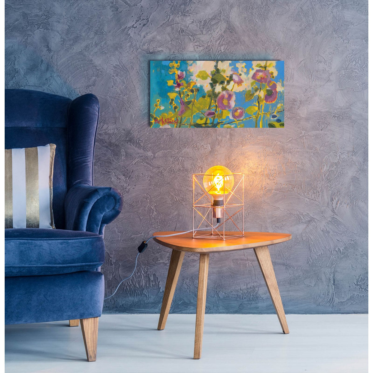Hollyhocks by Beth Forst - 24x12 acrylic wall art in a room