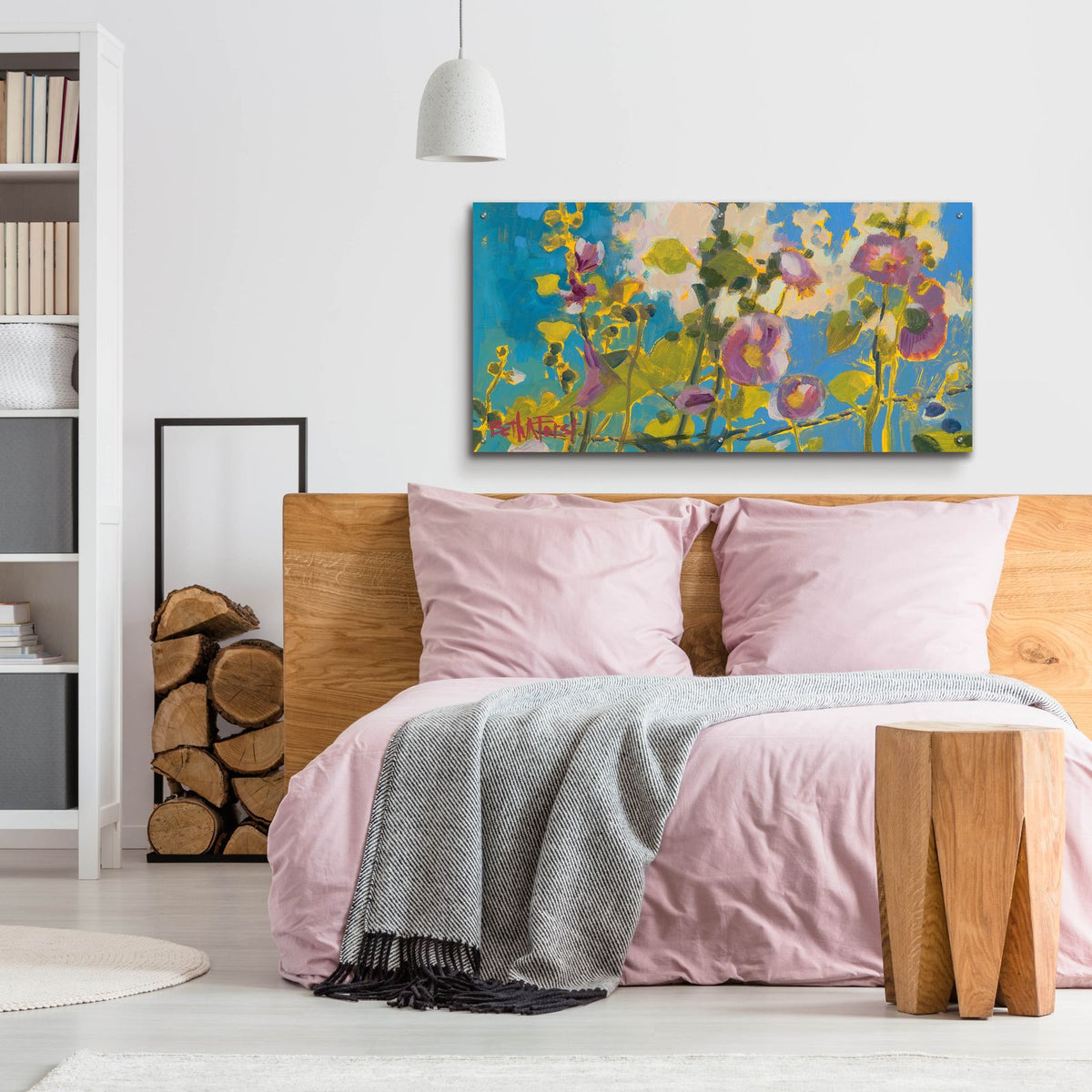 Hollyhocks by Beth Forst - 48x24 acrylic wall art in a room
