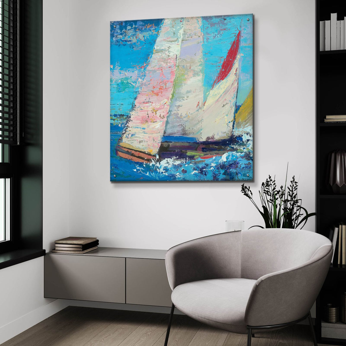 Sailboats 1 by Beth Forst - 36x36 acrylic wall art in a room