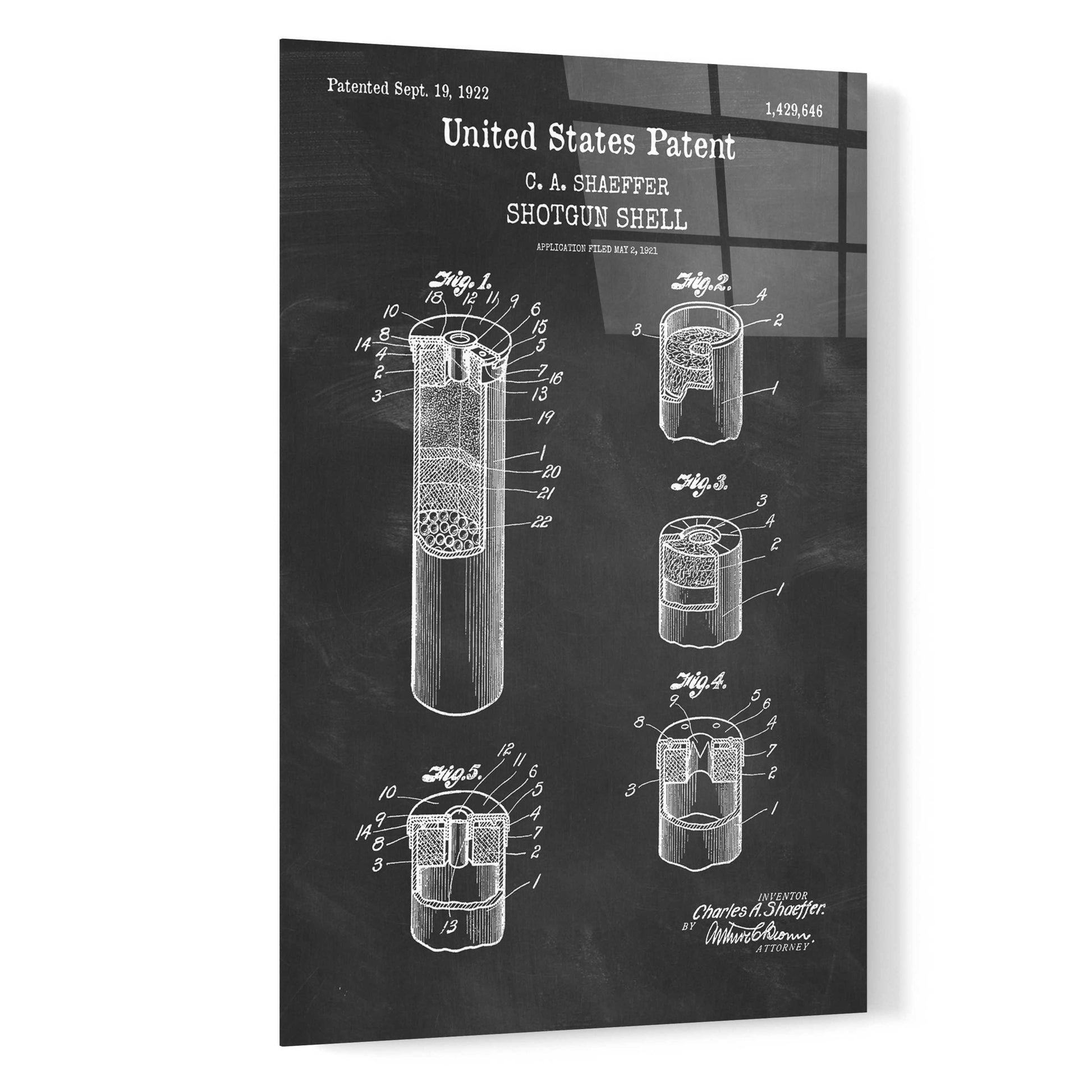 Epic Art 'Shotgun Shell Blueprint Patent Chalkboard,' Acrylic Glass Wall Art,16x24
