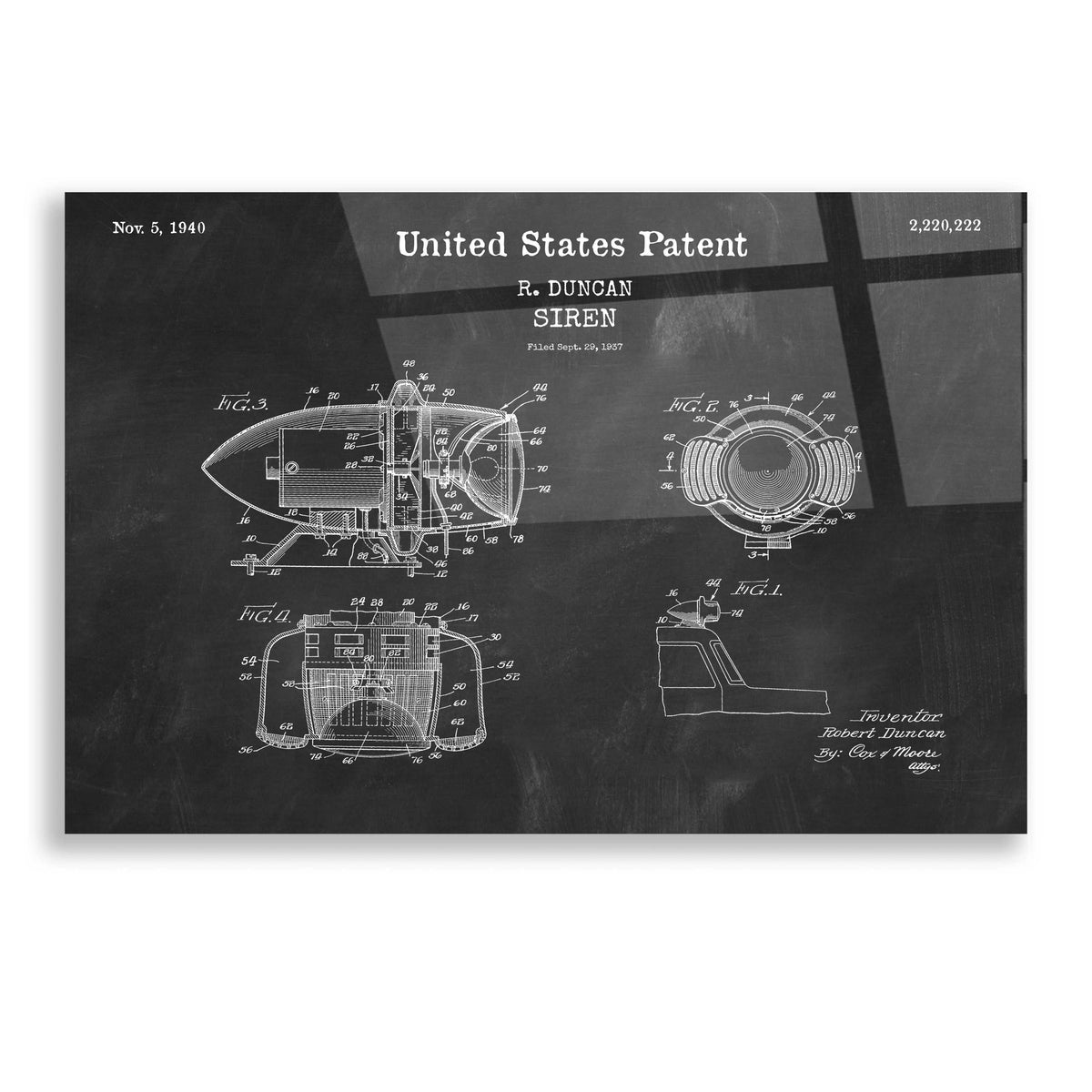 Epic Art 'Siren Blueprint Patent Chalkboard,' Acrylic Glass Wall Art