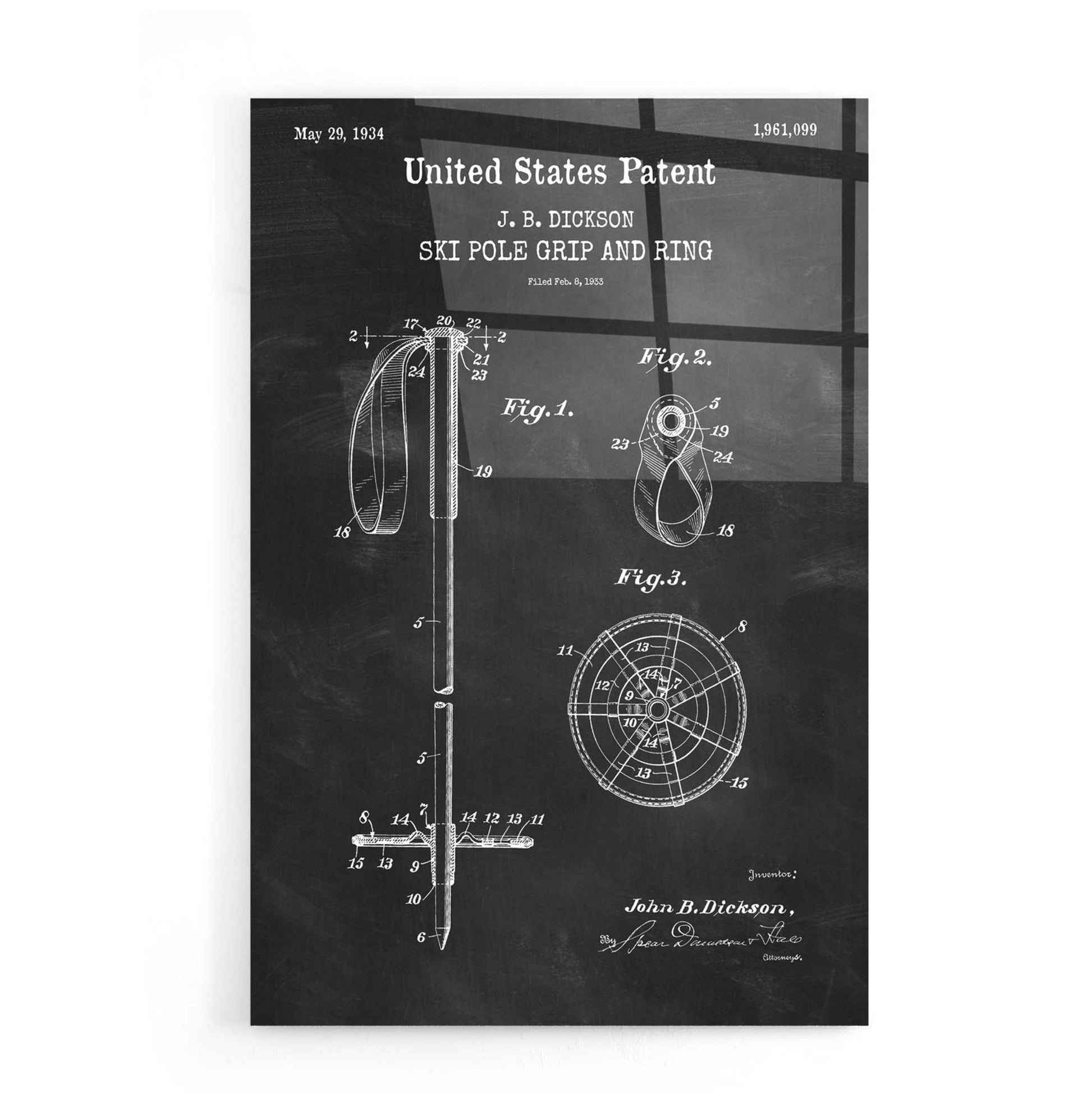 Epic Art 'Ski Pole Grip and Ring Blueprint Patent Chalkboard,' Acrylic Glass Wall Art,16x24
